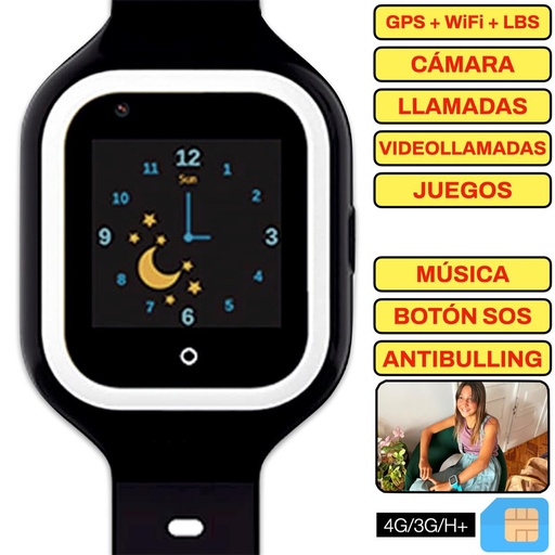 [4000300210] SaveFamily Reloj Iconic Plus 4G Negro - Reloj con Localizador