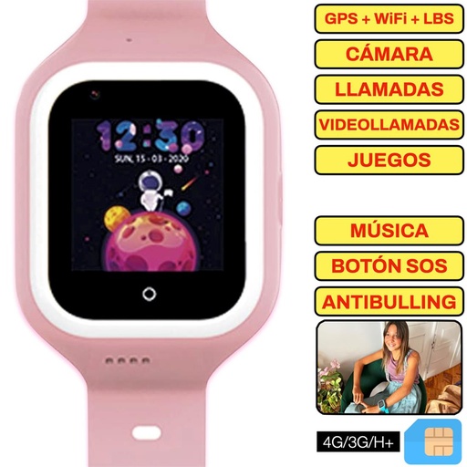 [4000300211] SaveFamily Reloj Iconic Plus 4G Rosa - Reloj con Localizador