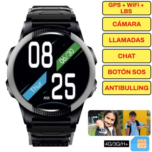 [4000300206] SaveFamily Slim 4G Smartwatch para niños Negro - Reloj con Localizador