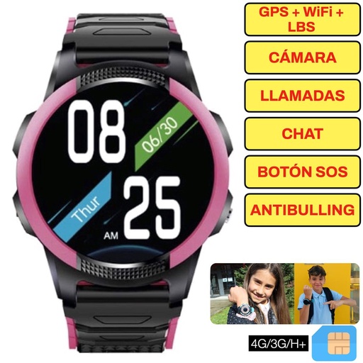 [4000300207] SaveFamily Slim 4G Smartwatch para niños Rosa - Reloj con Localizador