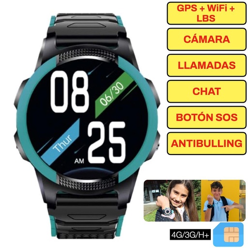 [4000300208] SaveFamily Slim 4G Smartwatch para niños Verde - Reloj con Localizador