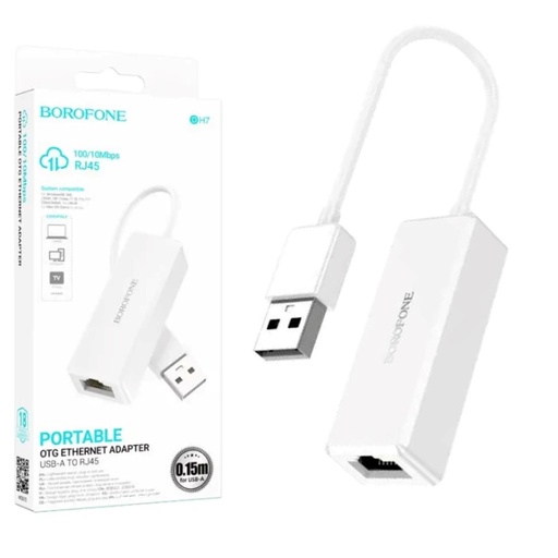 [4040300942] Borofone DH7 Adaptador USB-A a RJ45 Ethernet 100 Mbps Blanco