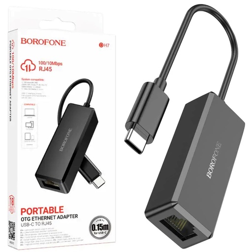 [4040300943] Borofone DH7 Adaptador USB-C a RJ45 Ethernet 100 Mbps Negro