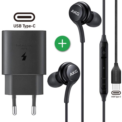 [4040301015] Cargador USB-C 25W+ Auricular AKG USB-C Samsung Pack Negro