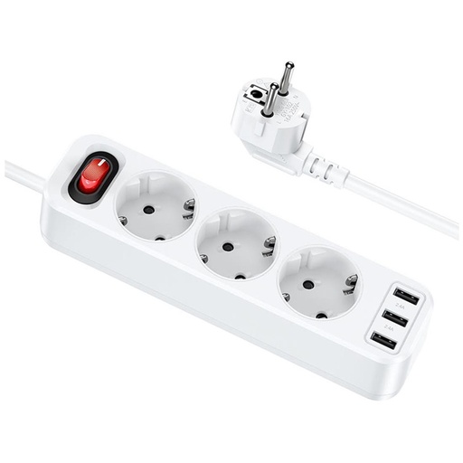 [4040300656] Hoco NS2 Regleta 3 Enchufes + 3 USB 2.4A 1.8 metros Blanco