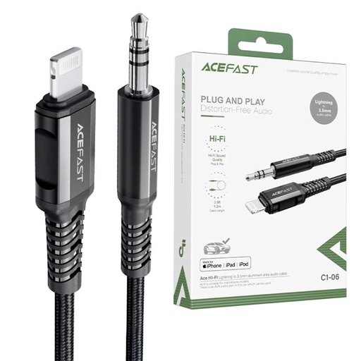 [4040300799] Cable Lightning - 3.5mm 1.2 m Acefast C1-06 Certificado Negro